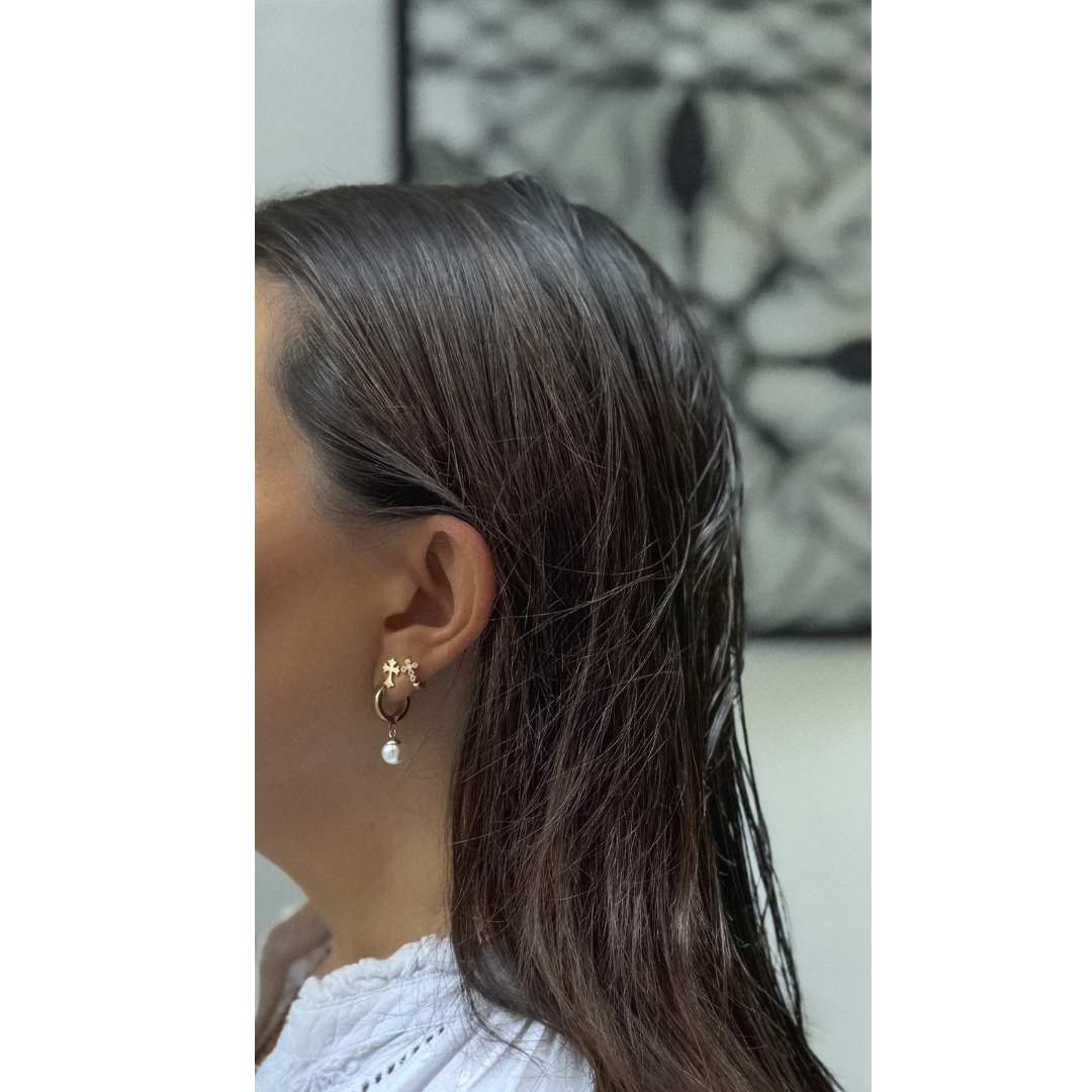 Pendientes Deo Rosé CZ | KHLOE JOYAS | 60%,Color Oro,Con Brillantes,Cruces,Pendientes,Religioso