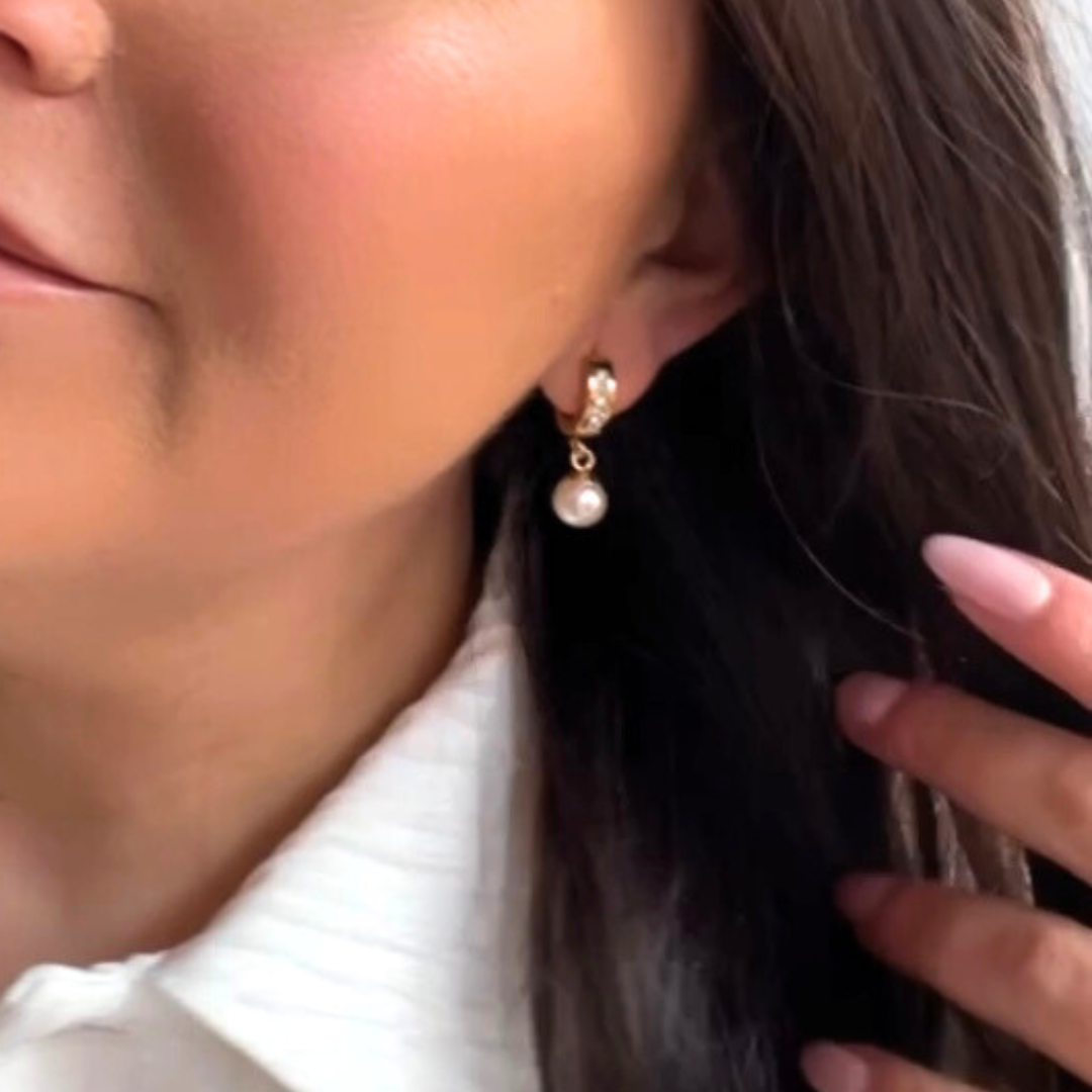 Pendientes Kalaoa Perla CZ | KHLOE JOYAS | 40%,Color Oro,Con Brillantes,Pendientes,Perlas