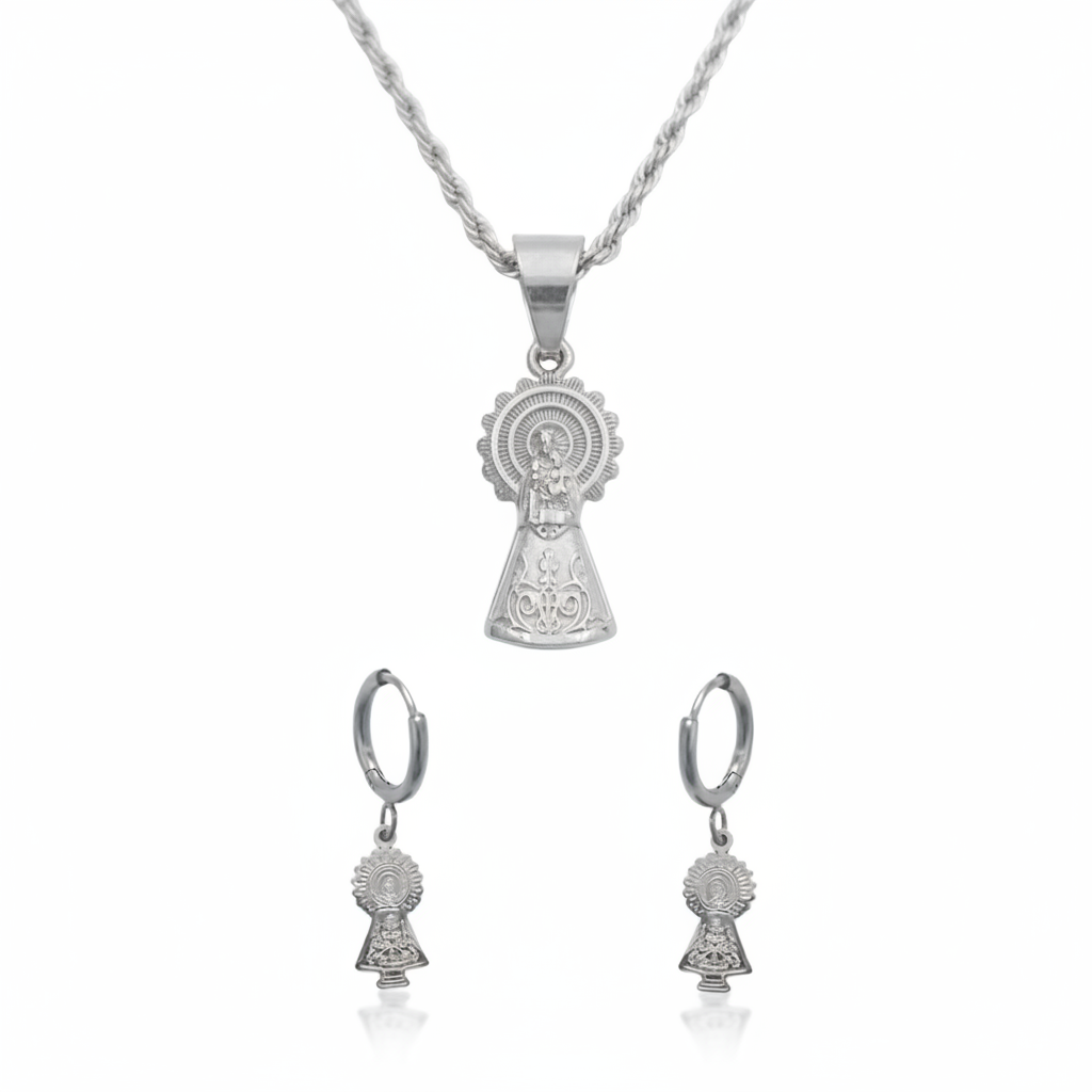 Set Virgen Del Pilar Medalla Y Pendientes
