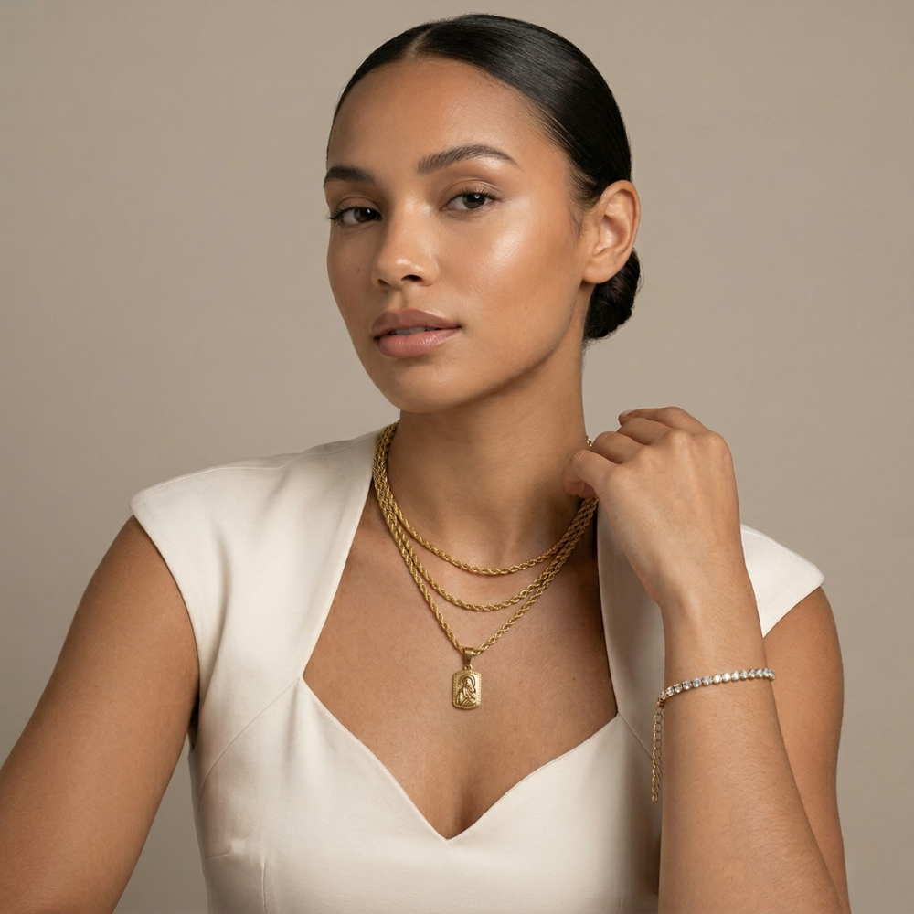 Set Virgen Del Carmen Retablo Y Pulsera Brillantes