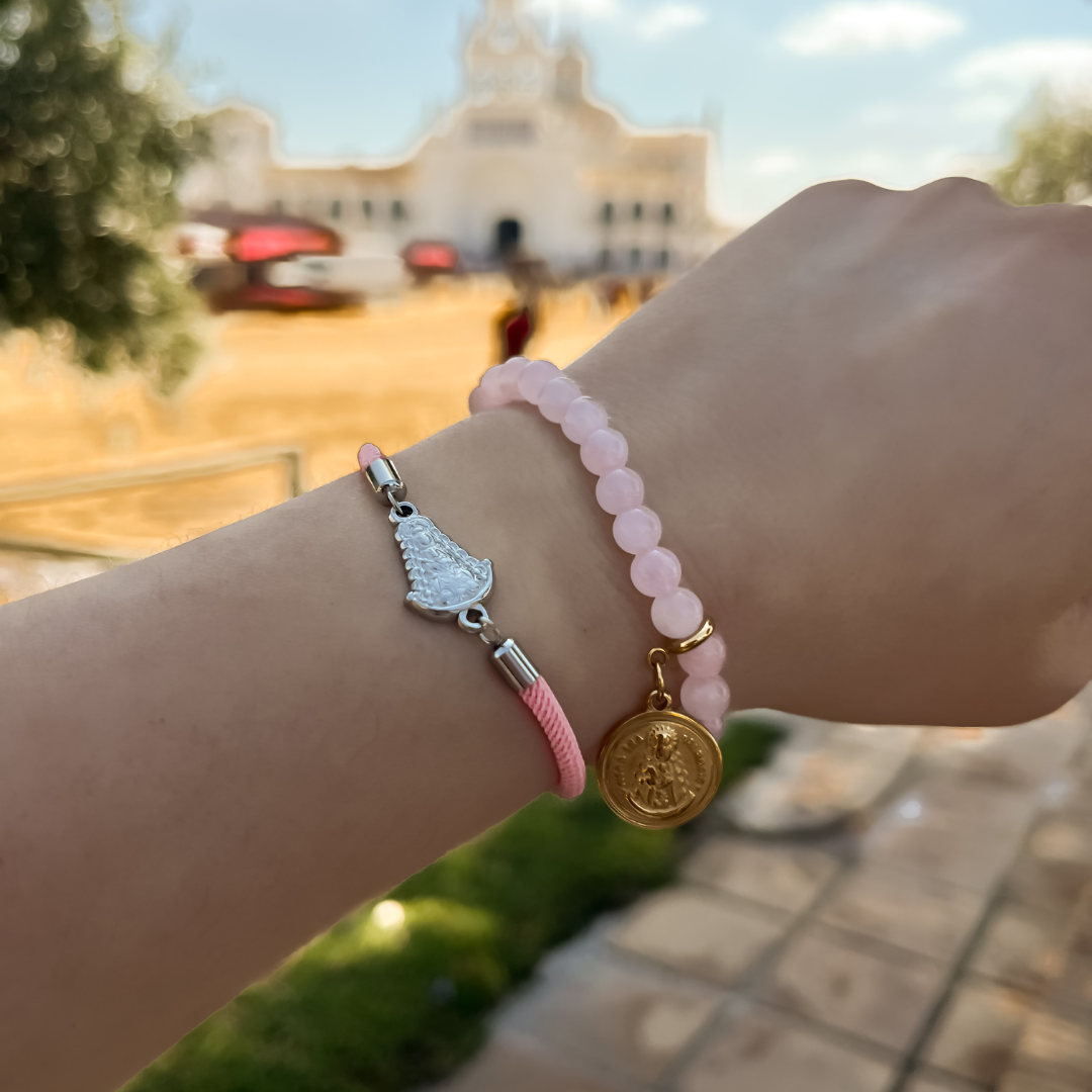 Pulsera Virgen Del Rocio Cuarzo Rosa