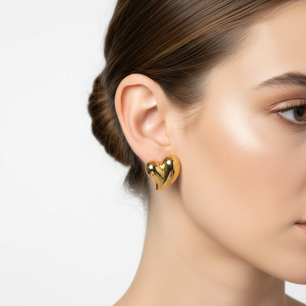 Detalle Pendientes Cupid oro 18K waterproof diseño romántico - Joyería San Valentín KHLOE JOYAS