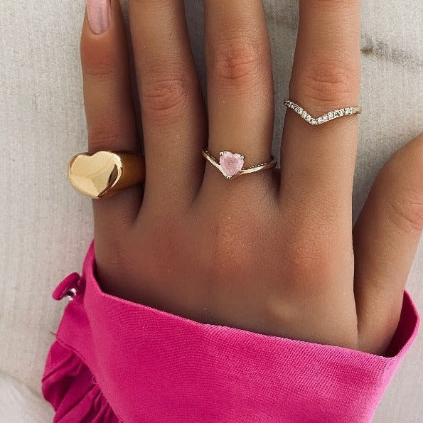 Pink Heart Rings Set