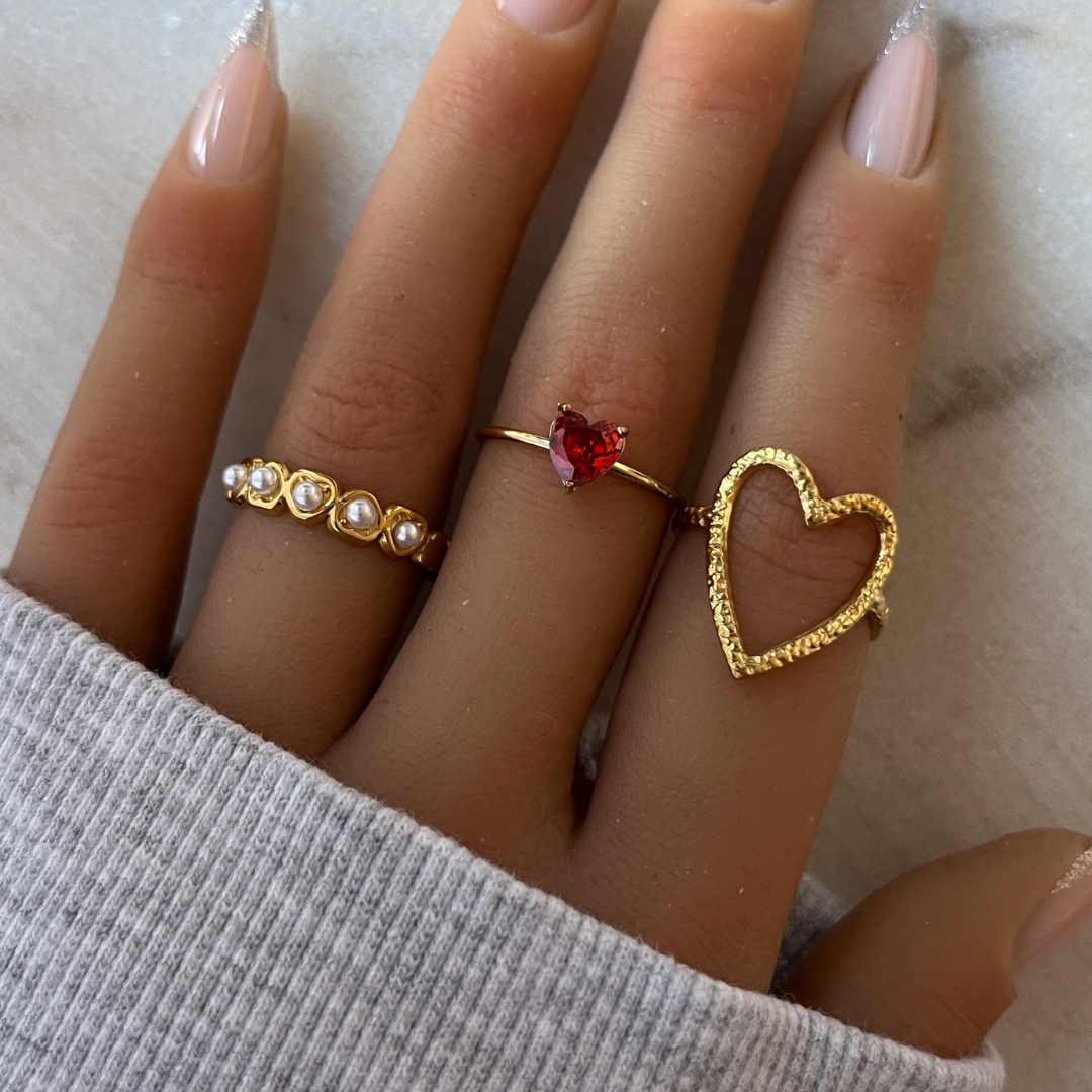 Anillo J'Adore | KHLOE JOYAS | Anillos,Color Oro,Corazon,Perlas