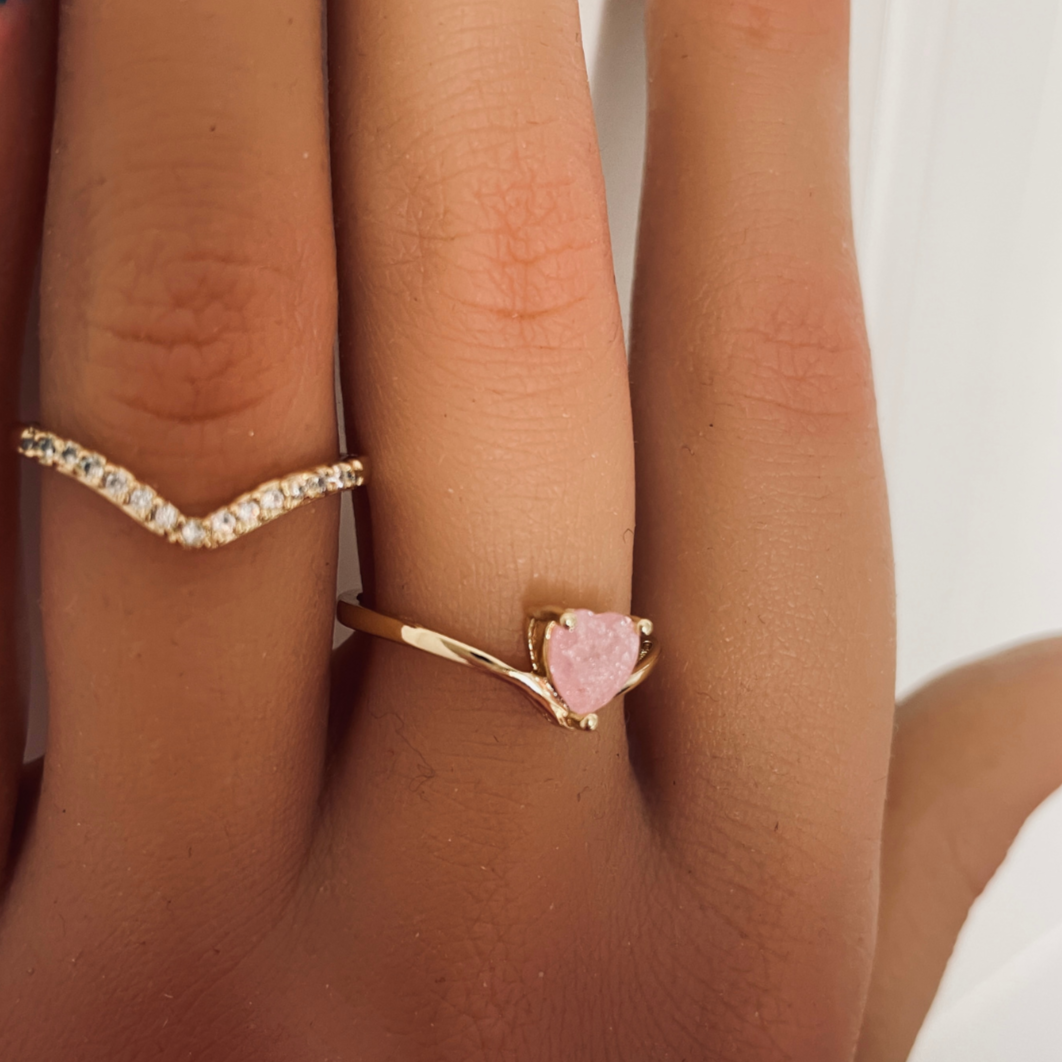 Pink Heart Rings Set