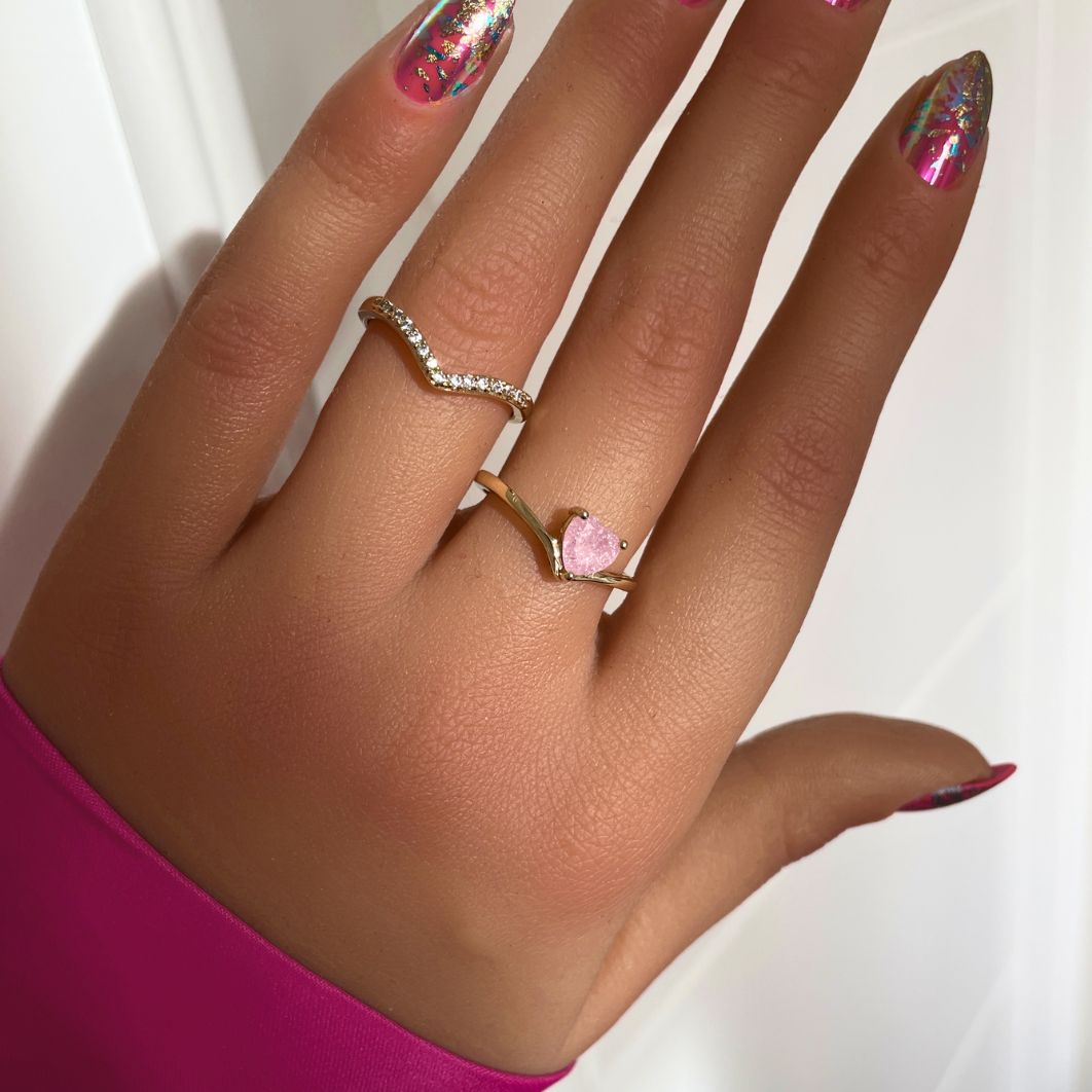 Pink Heart Rings Set