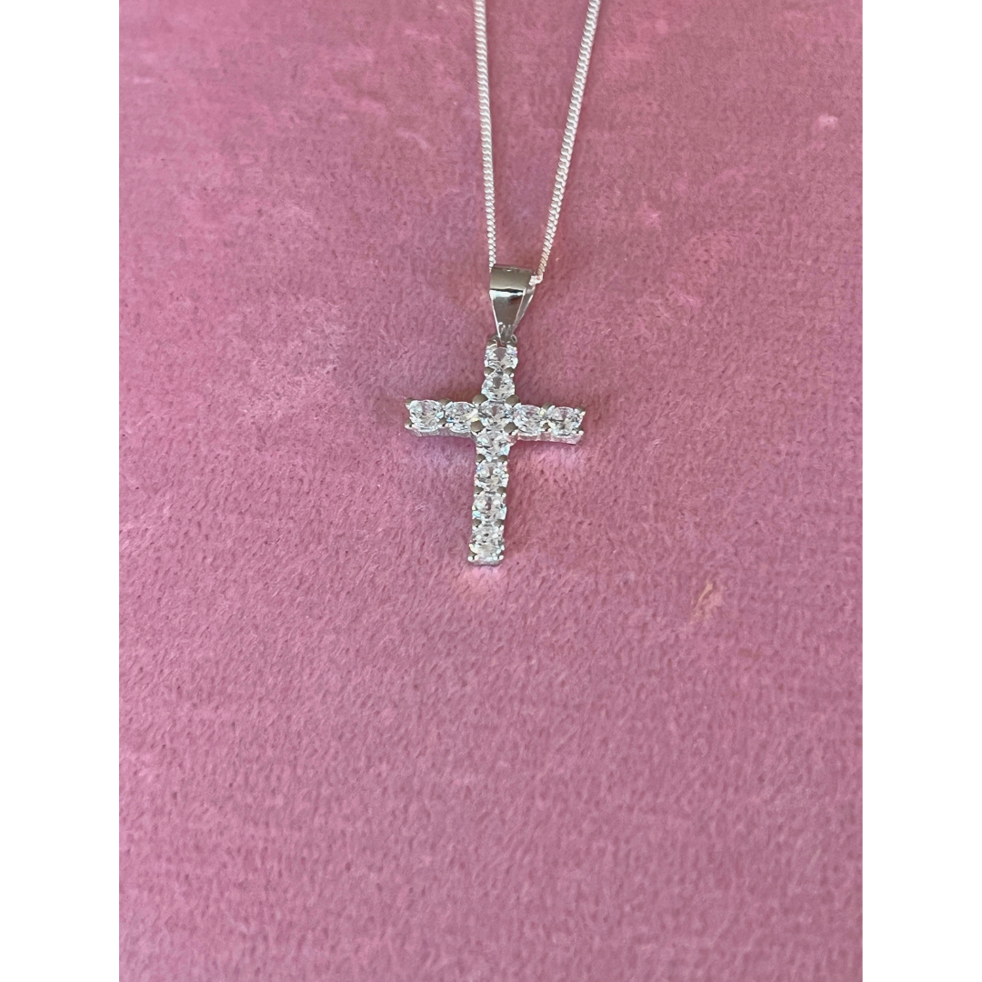 Collar Cruz Brillantes Plata De Ley