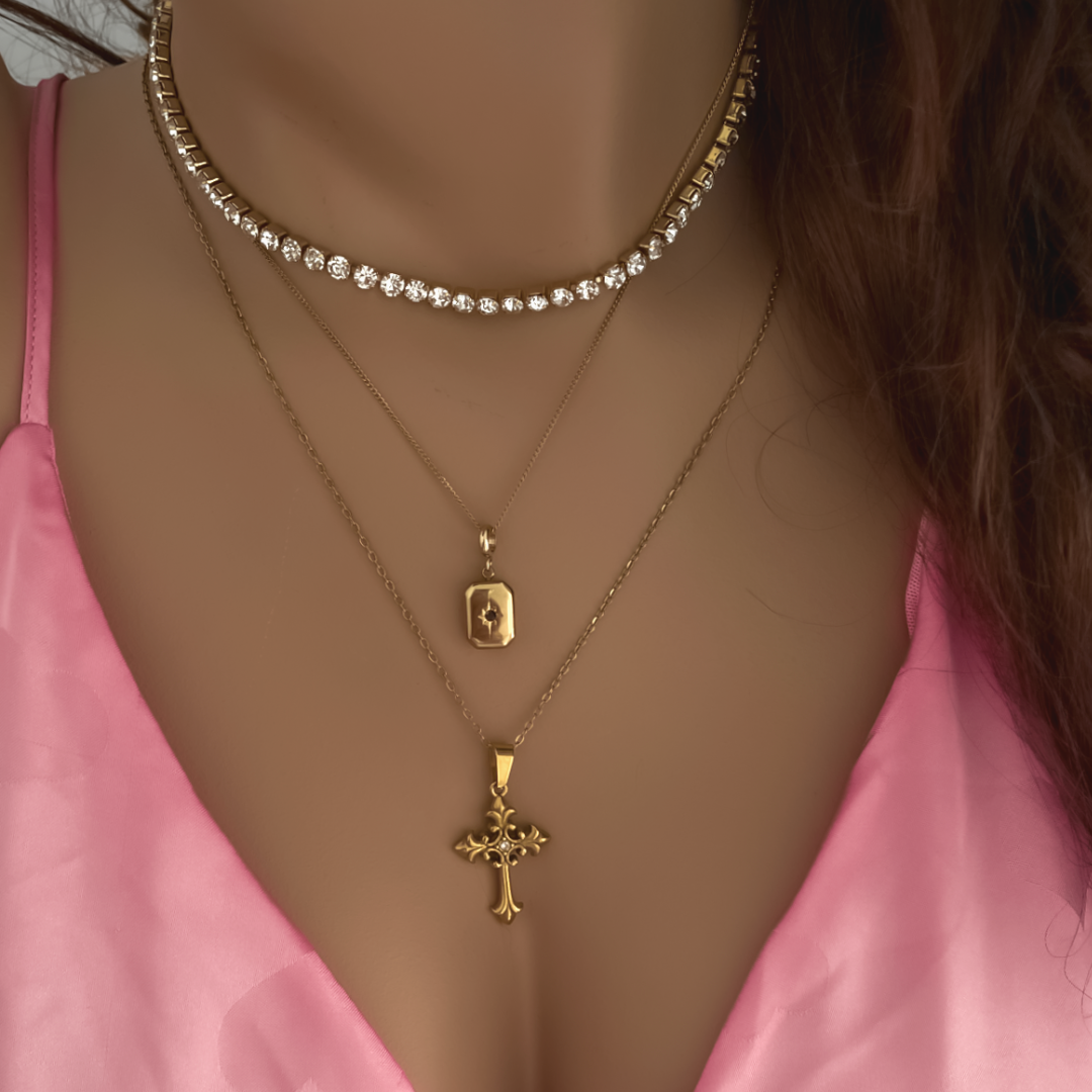 Collar Cruz Ginevra | KHLOE JOYAS | 15%,Colgantes,Collares,Color Oro,Con Brillantes,Cruces,Religioso,Unisex