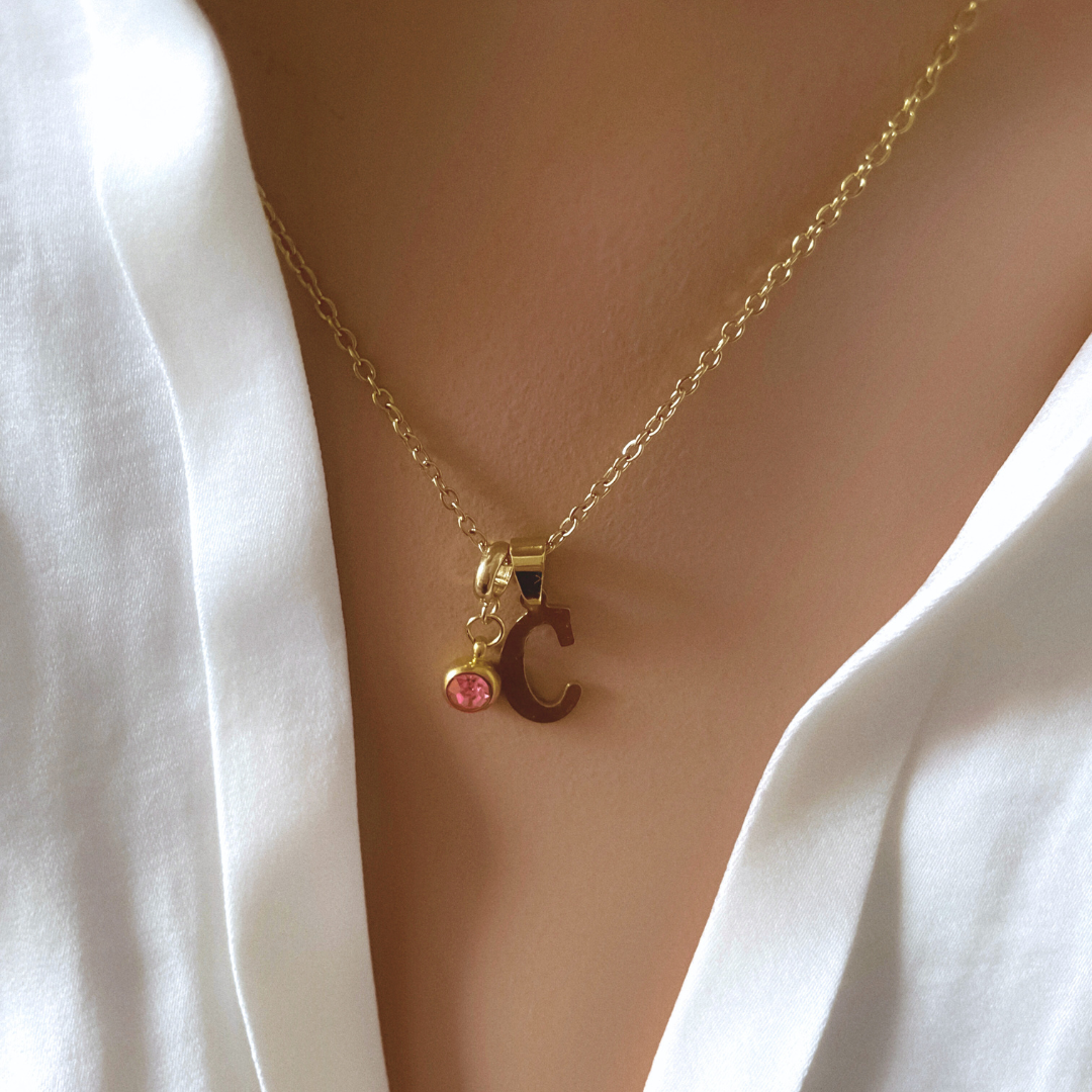 Collar Inicial Ella Piedra Natal | KHLOE JOYAS | 15%,Colgantes,Collares,Color Oro,Colores,Con Brillantes,Gargantillas,Iniciales,Personalizado,Zodiaco