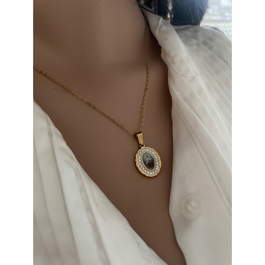 Collar Medalla Virgen Del Carmen CZ | KHLOE JOYAS | Colgantes,Collares,Color Oro,Con Brillantes,Religioso