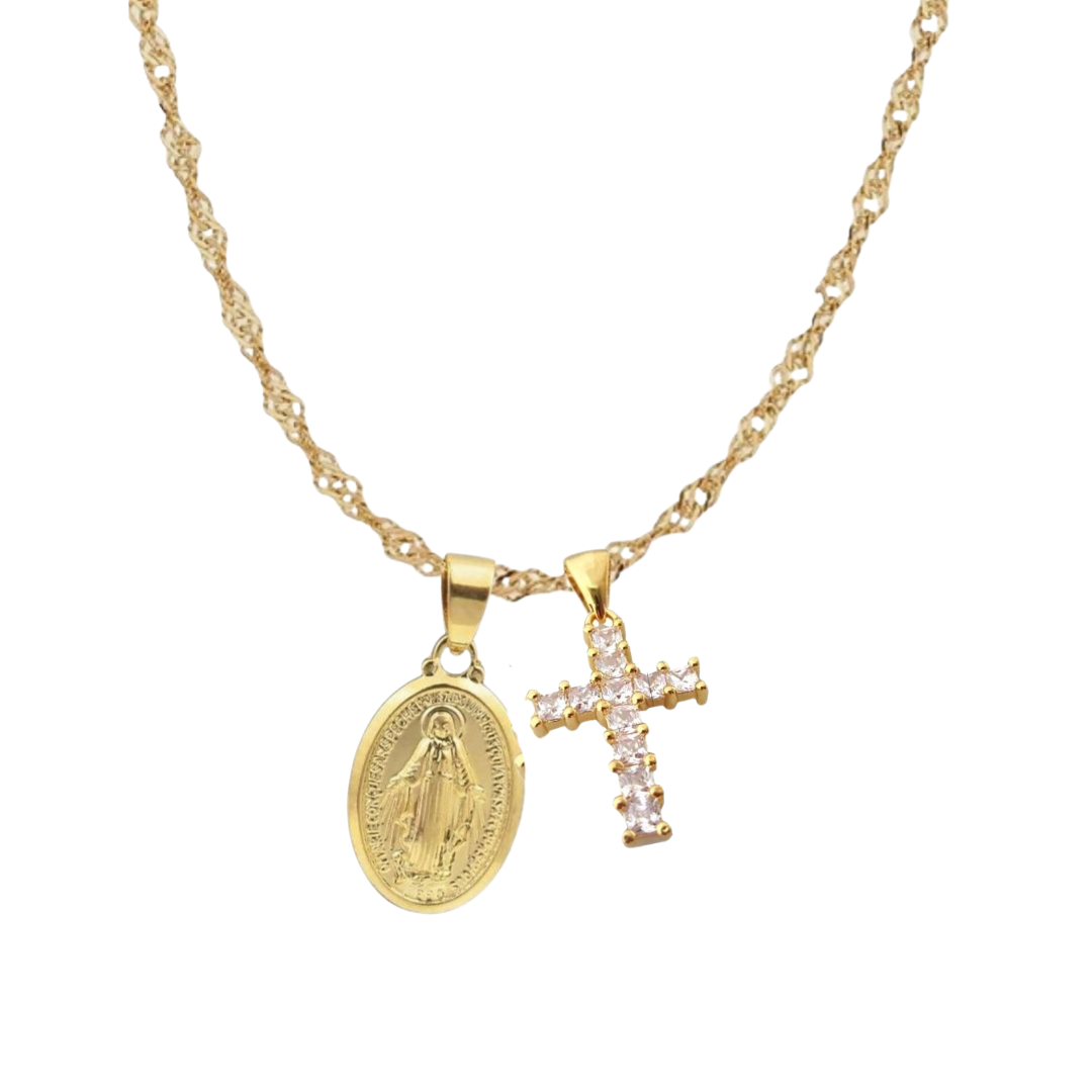 Collar Regina Paris | KHLOE JOYAS | 15%,Colgantes,Collares,Color Oro,Con Brillantes,Cruces,Religioso