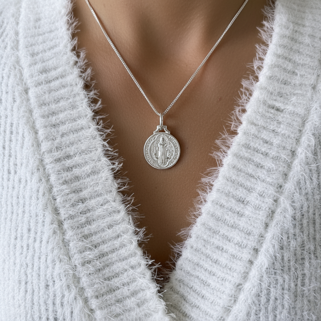 Collar San Benito Escapulario Plata De Ley