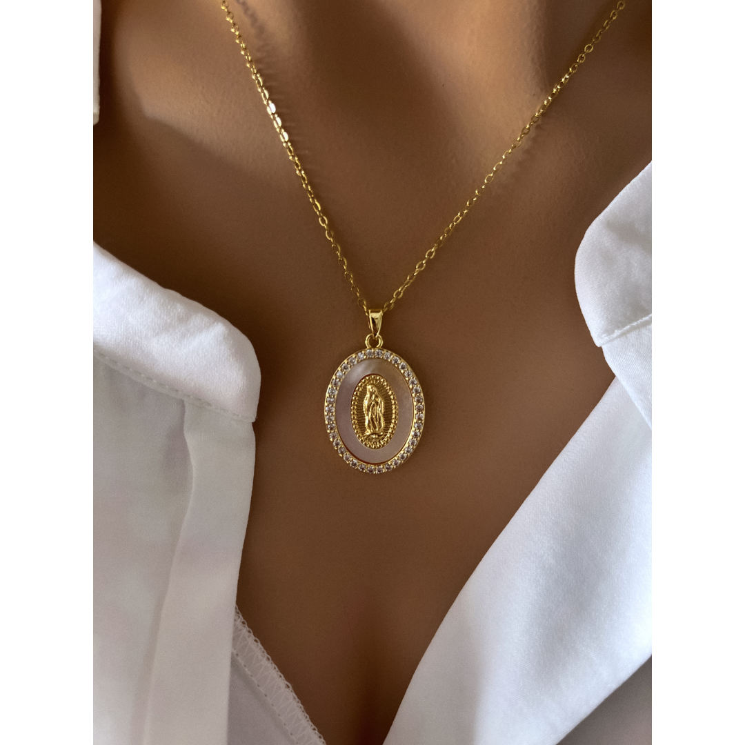 Collar Virgen De Guadalupe Perla CZ