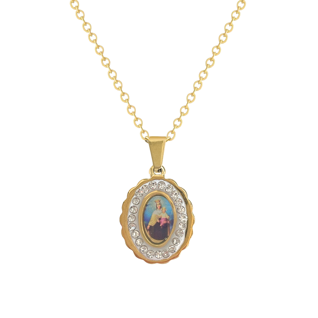 Virgin of Carmen CZ Medal Necklace