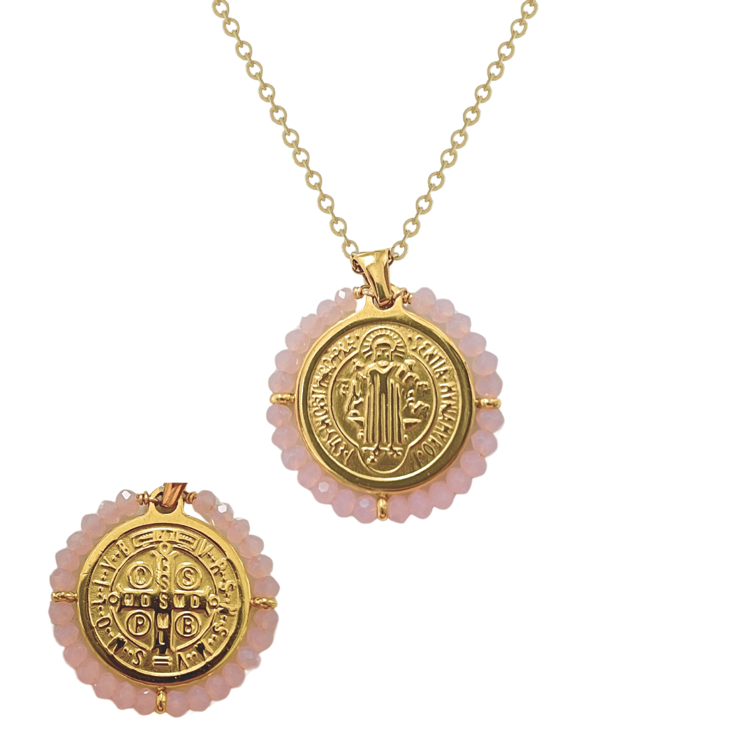 St. Benedict Pink Stones Necklace