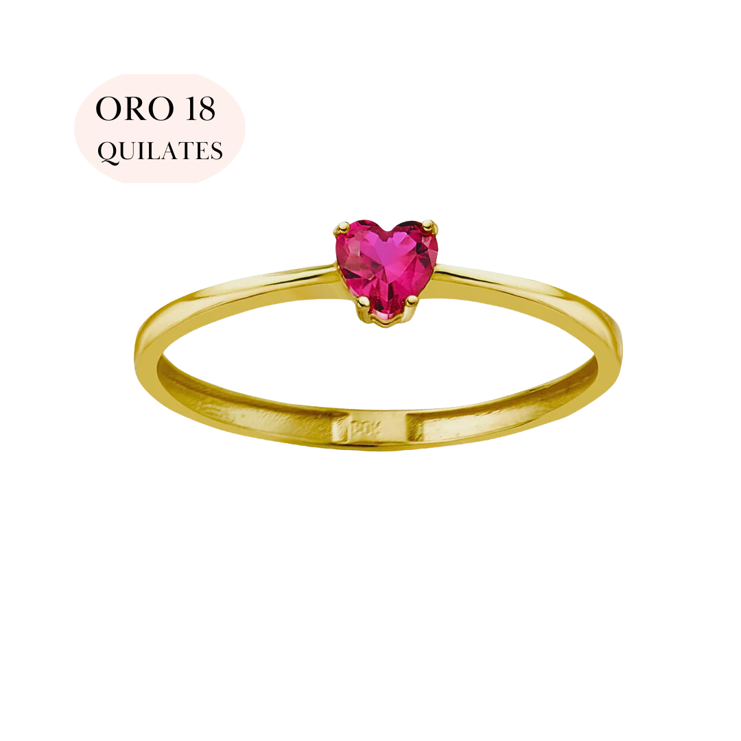 Anillo Oro 18 Quilates Corazón Rubí 4x4mm