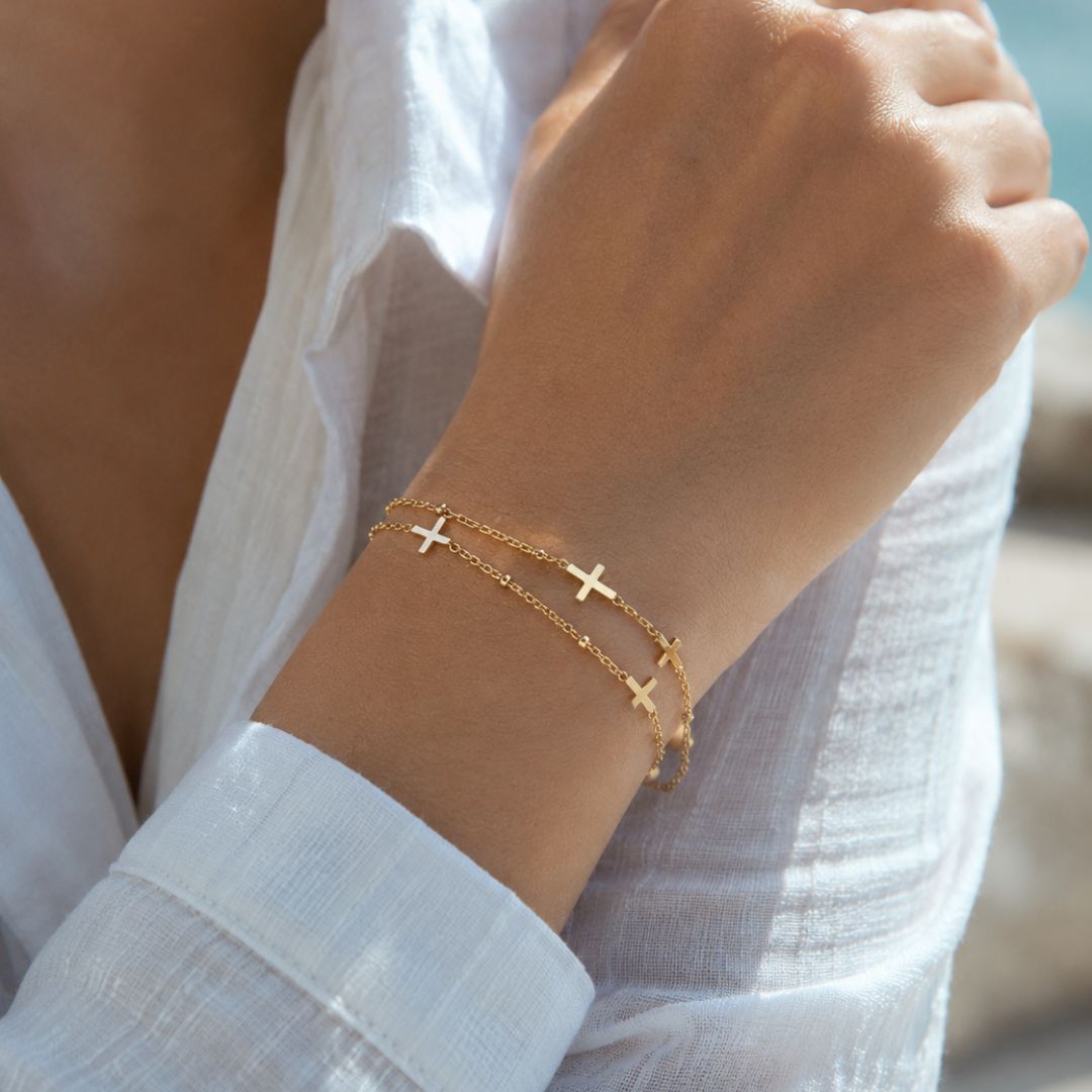 Pulsera Mini Cruz Layered