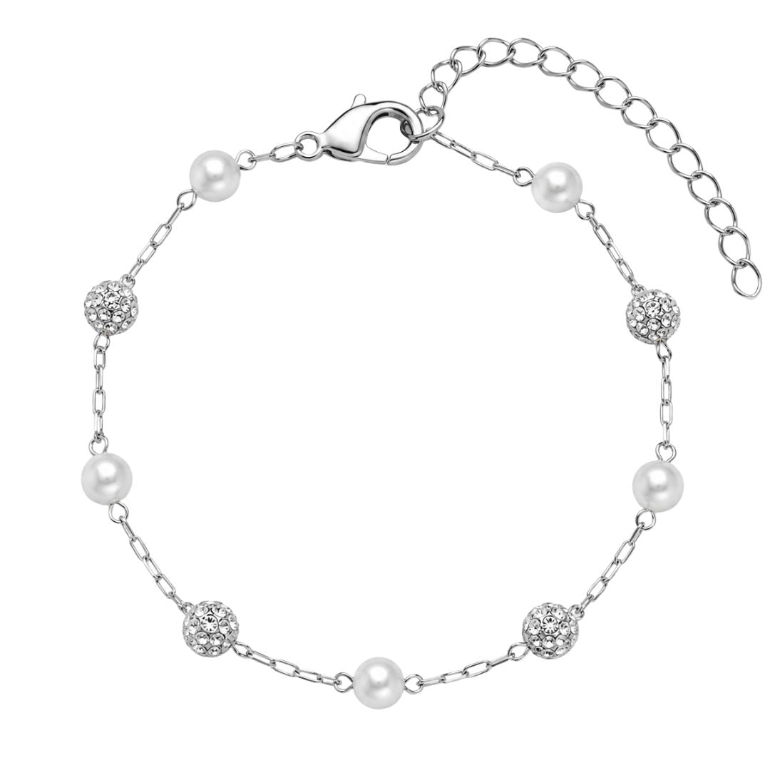 Elegant silver bracelet with pearls and crystals