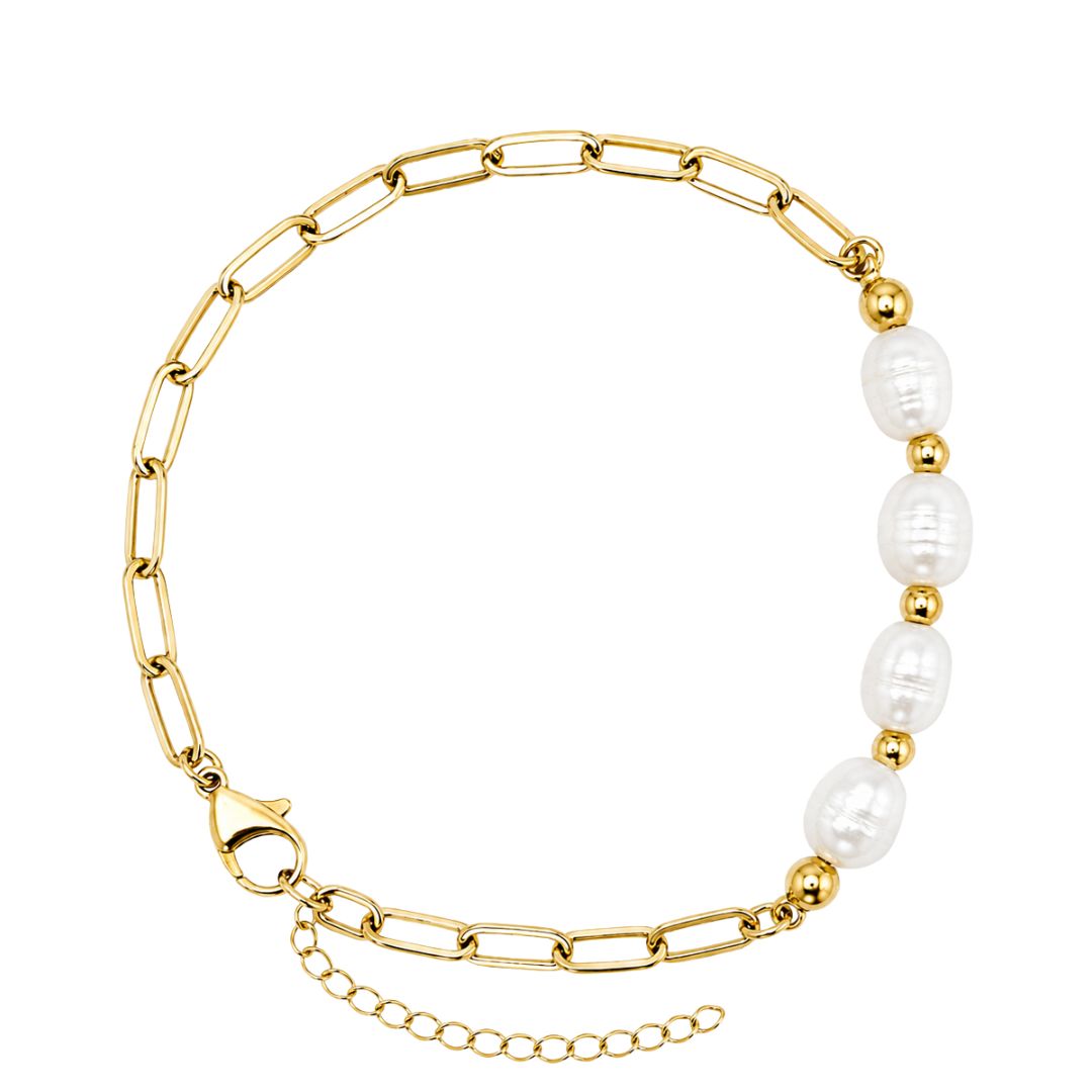 Pulsera Samoa Perlas Naturales y cadena paperclip