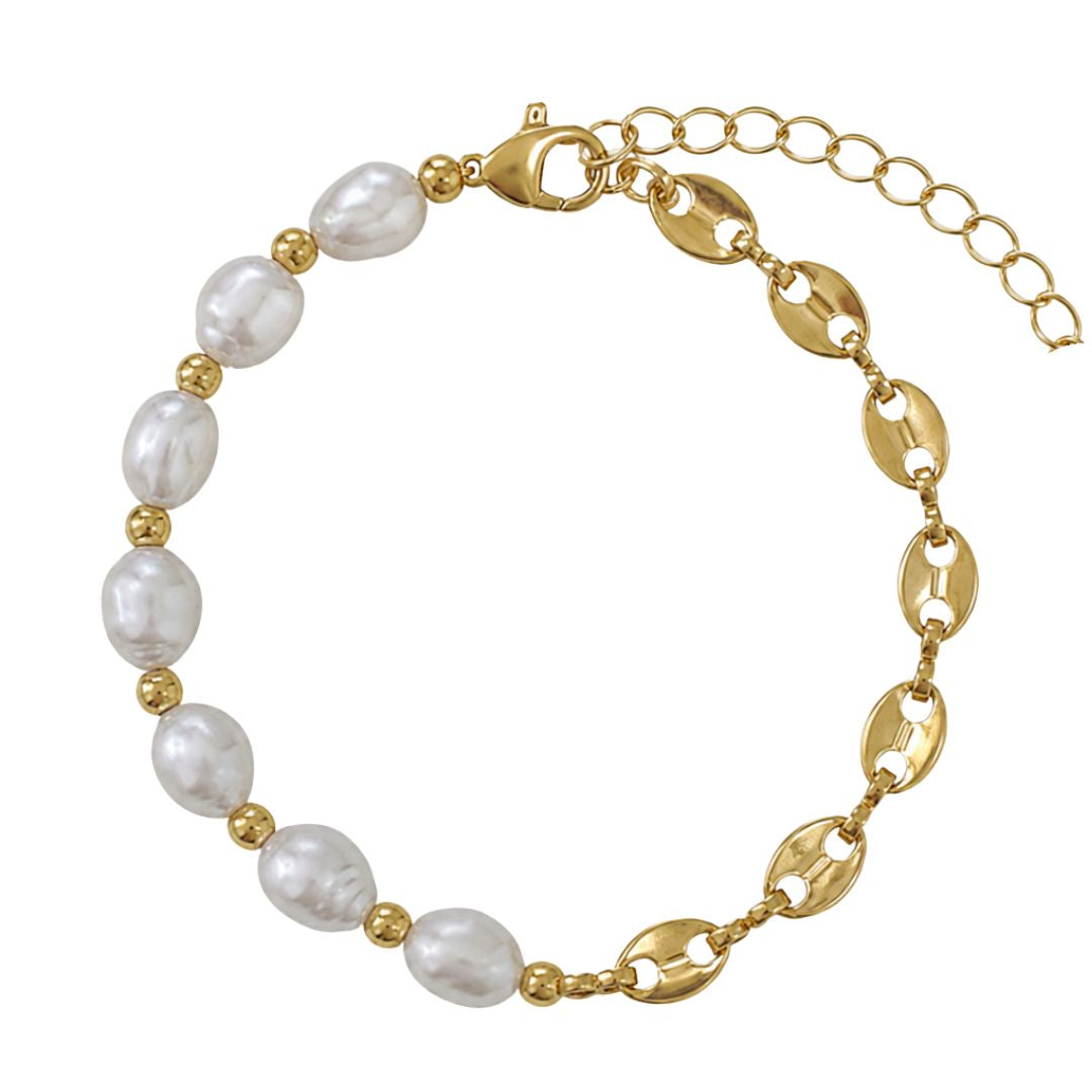Pulsera de perlas y cadena coffebean