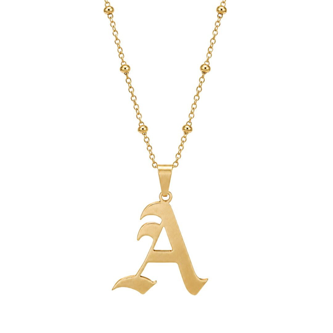 Gold necklace with stylish “A” pendant Gothic initial charm