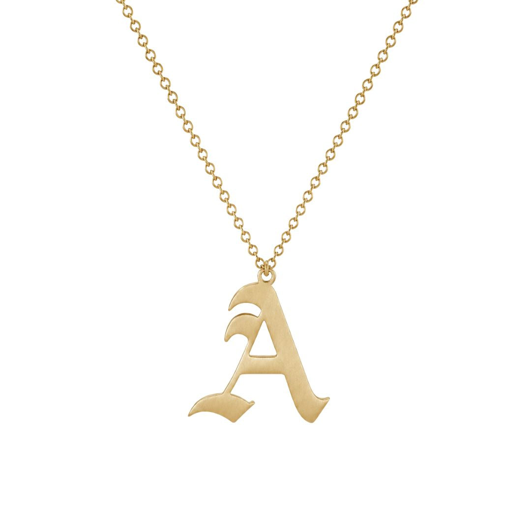 Elegant gold "A" necklace design Gothic initial pendant