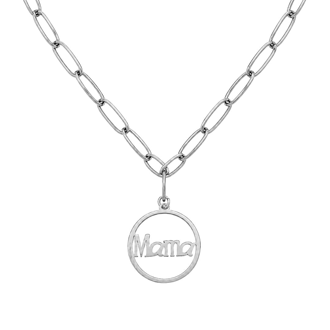 Silver "Mama" necklace paperclip chain