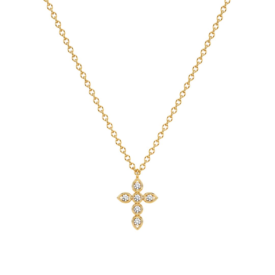 Gold cross pendant necklace with diamonds