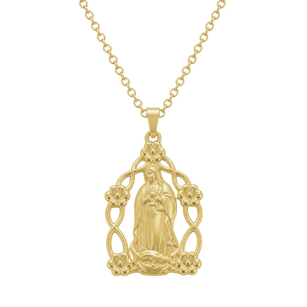 Gold Virgin Mary medallion necklace


