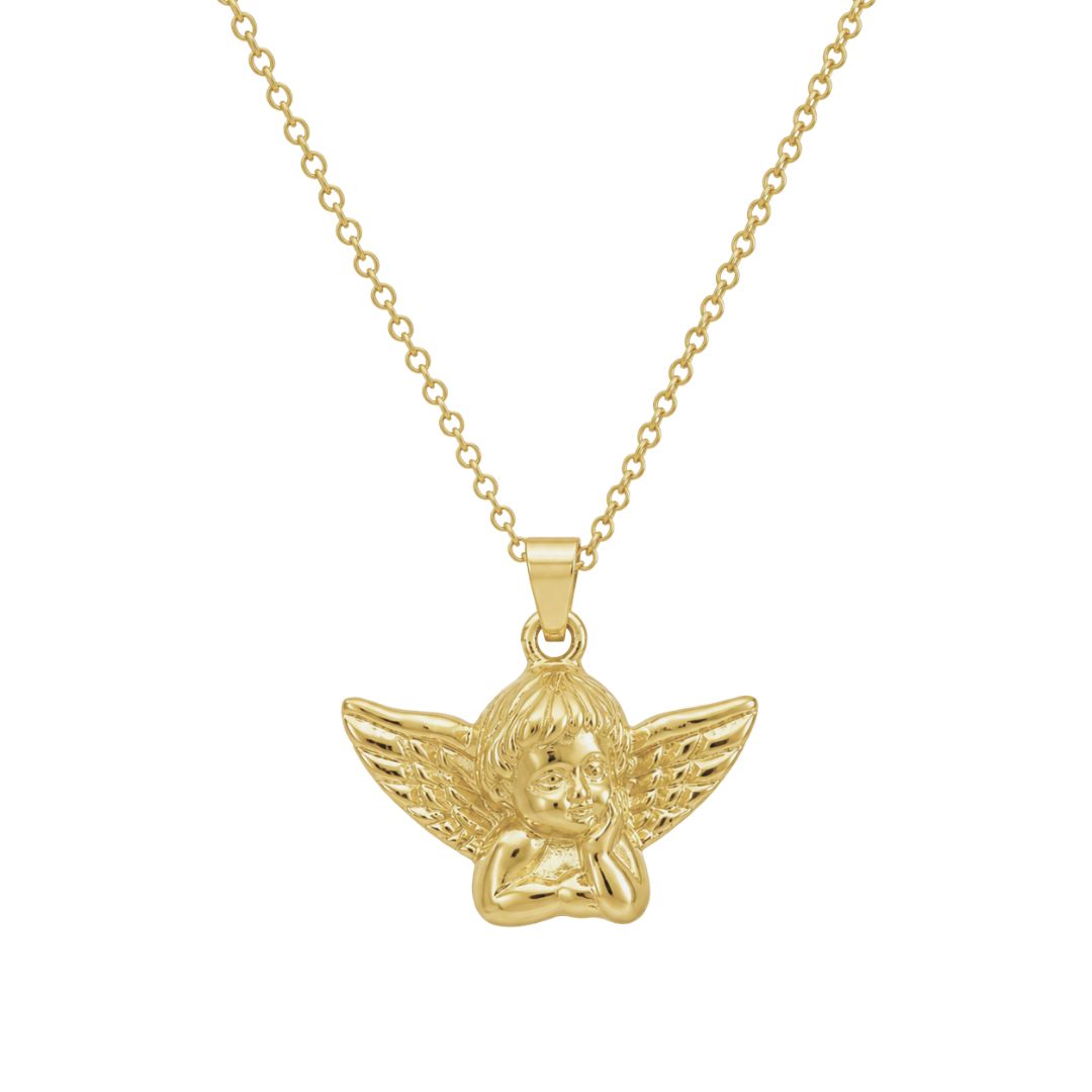 Gold cherub pendant on delicate chain

