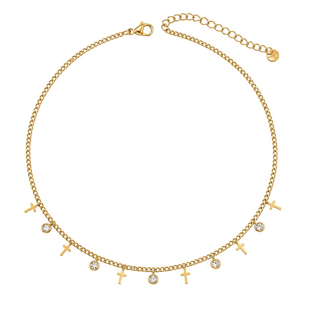 Gold chain necklace with charms and stones Crosses and diamonds