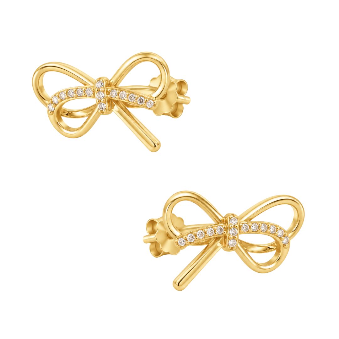Gold bow earrings with gemstones

