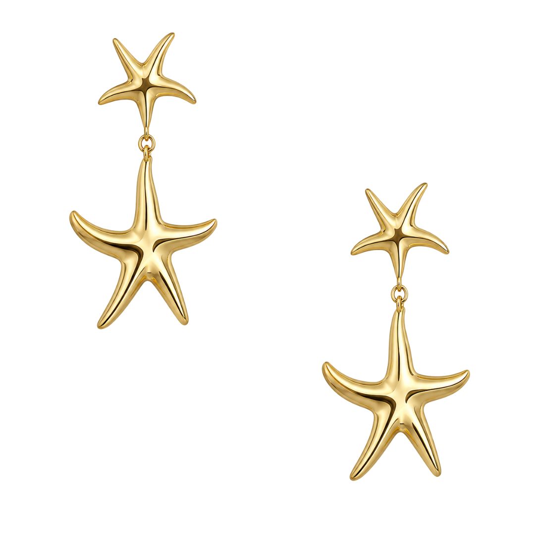 Gold starfish drop earrings