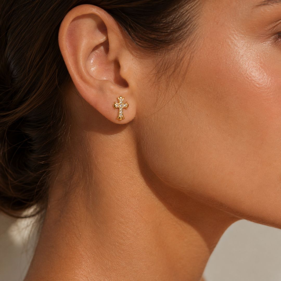 KHLOE JOYAS Waterproof Oro Pendientes Cruz Kate