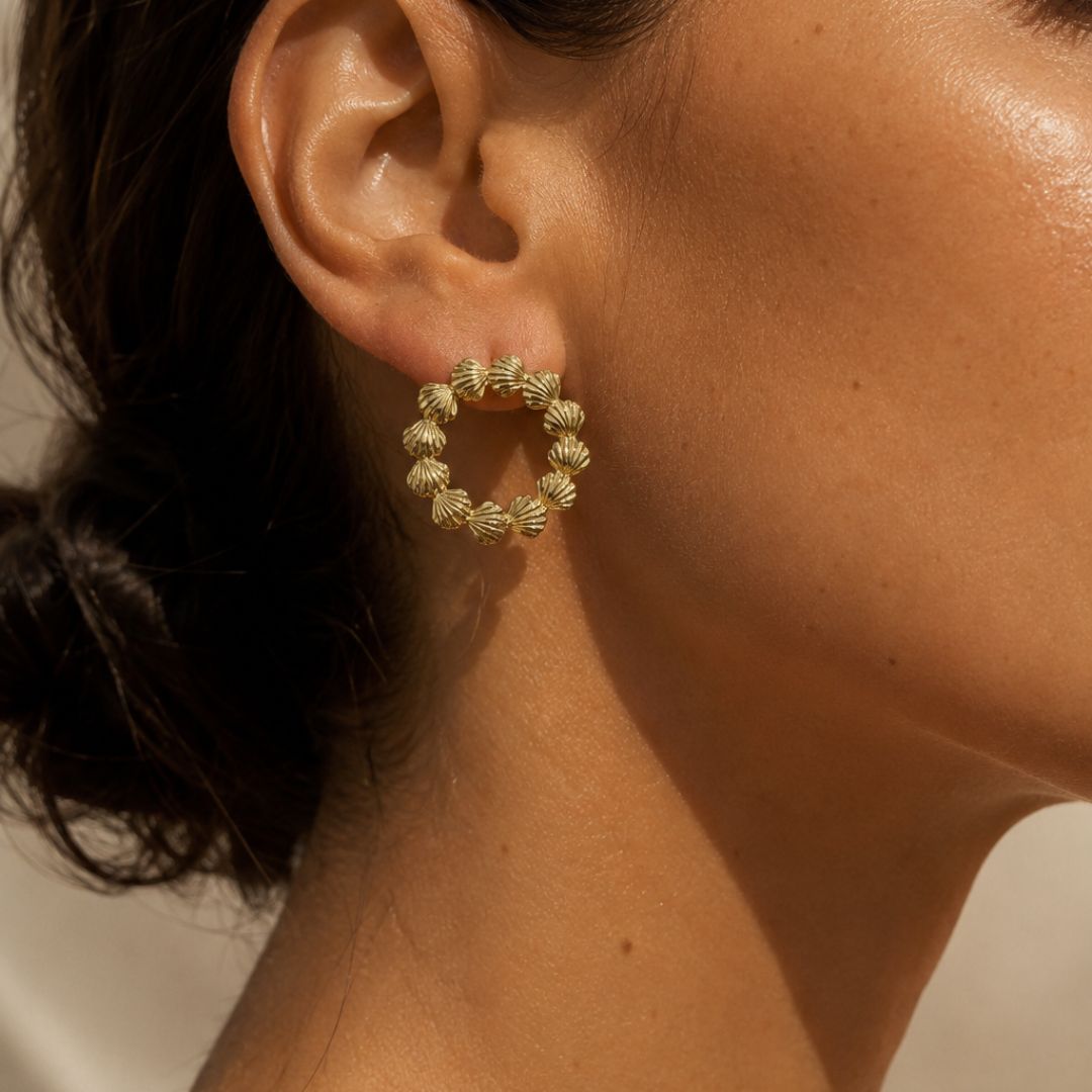 Pendientes de conchas circulo oro waterproof