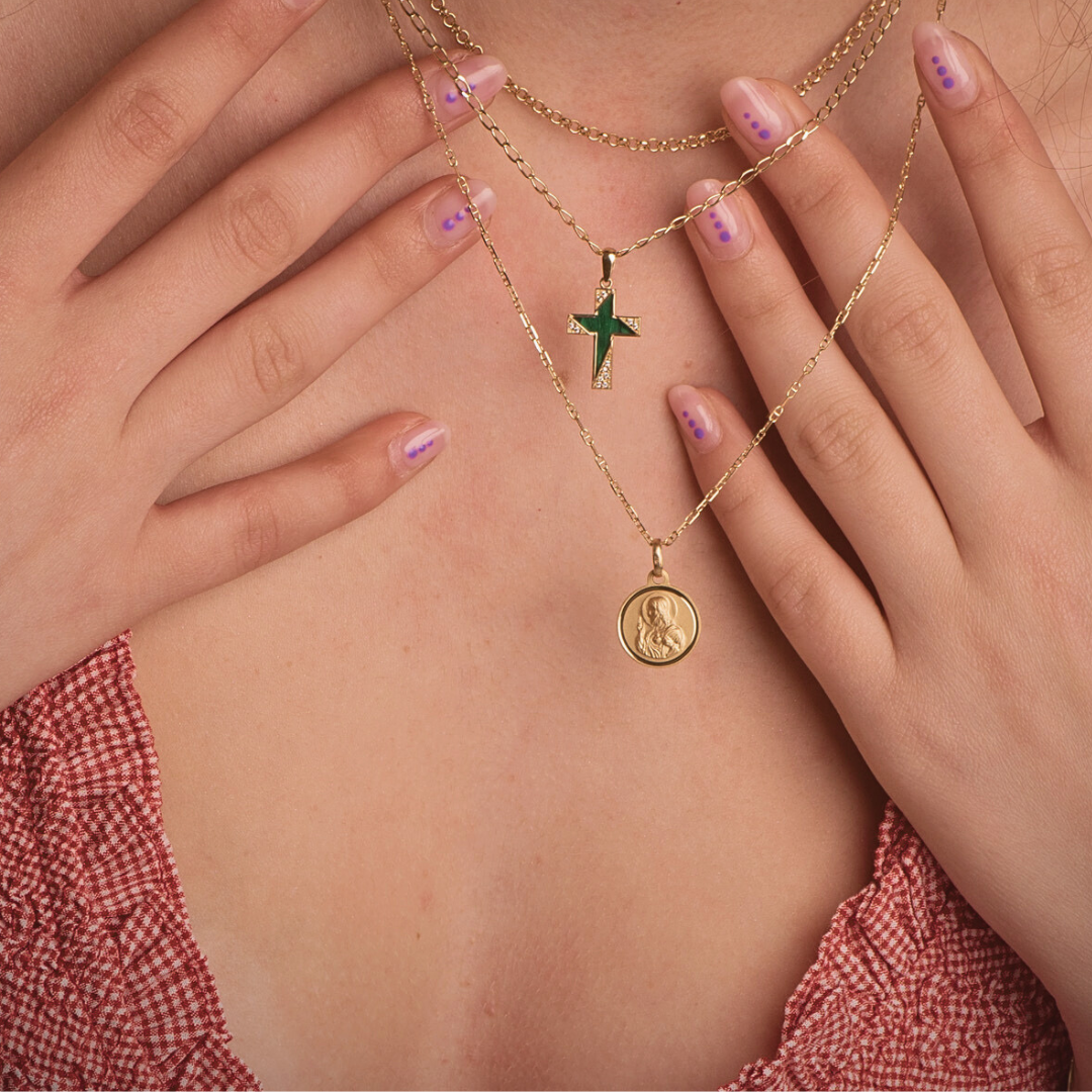 Medalla Escapulario Virgen Del Carmen Y Corazón De Jesús Oro 18 Quilates 14mm