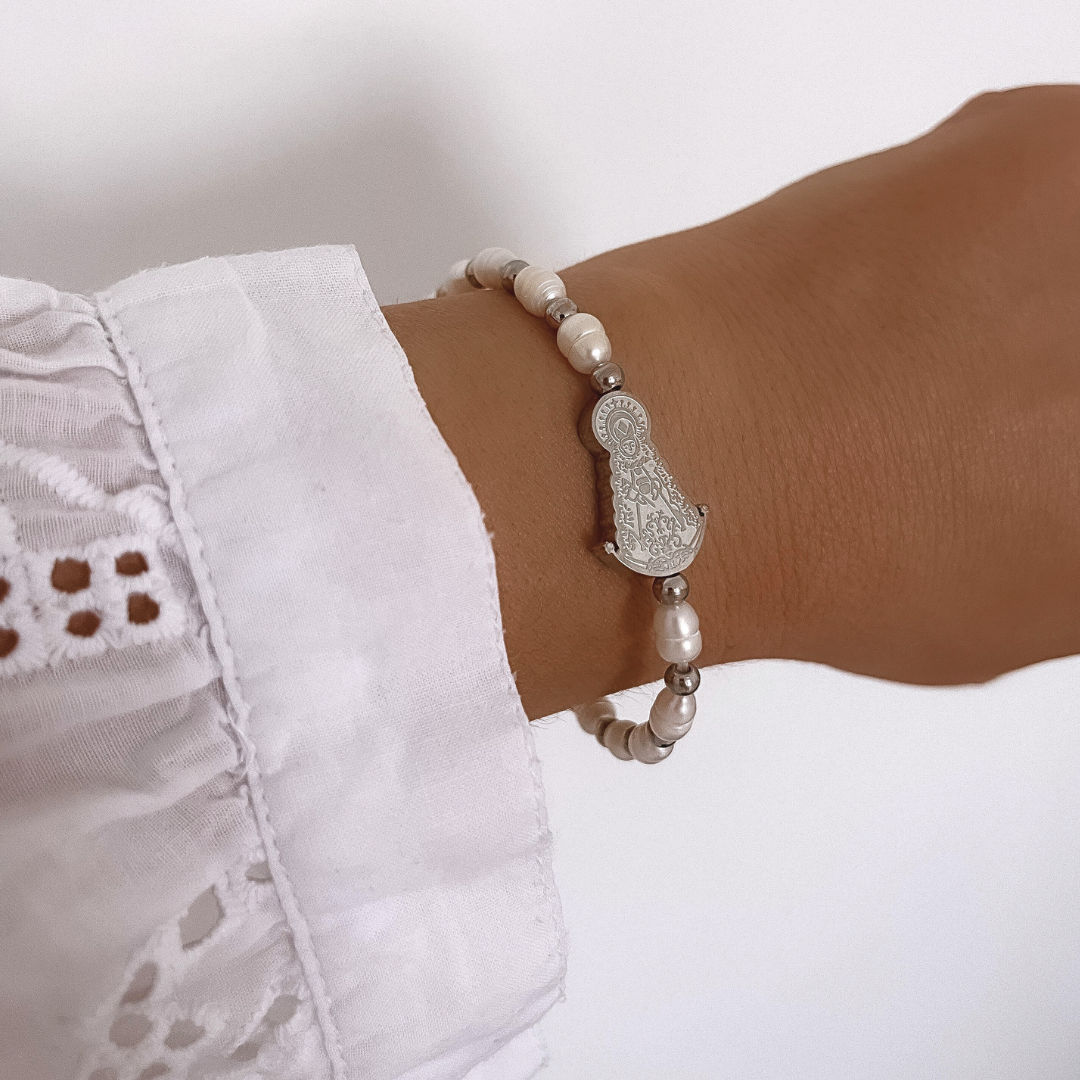 Pulsera Virgen Del Rocio Perlas Naturales Plata