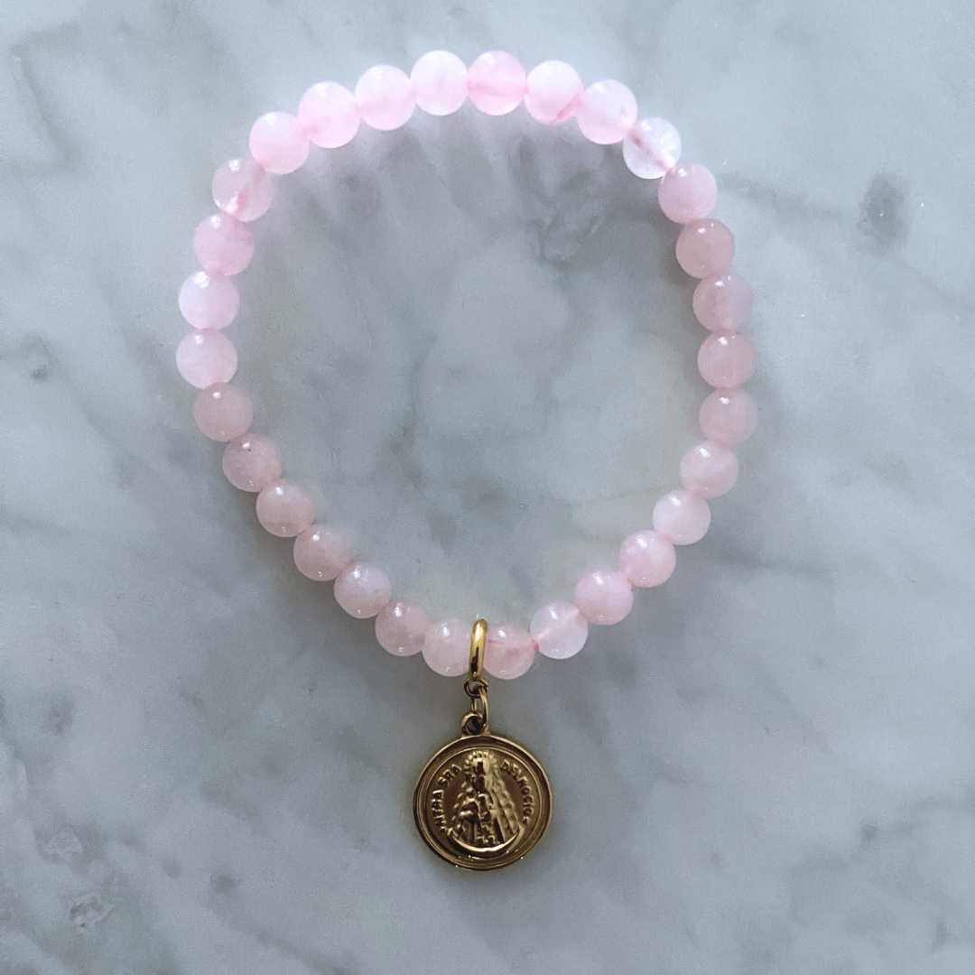 Pulsera Virgen Del Rocio Cuarzo Rosa