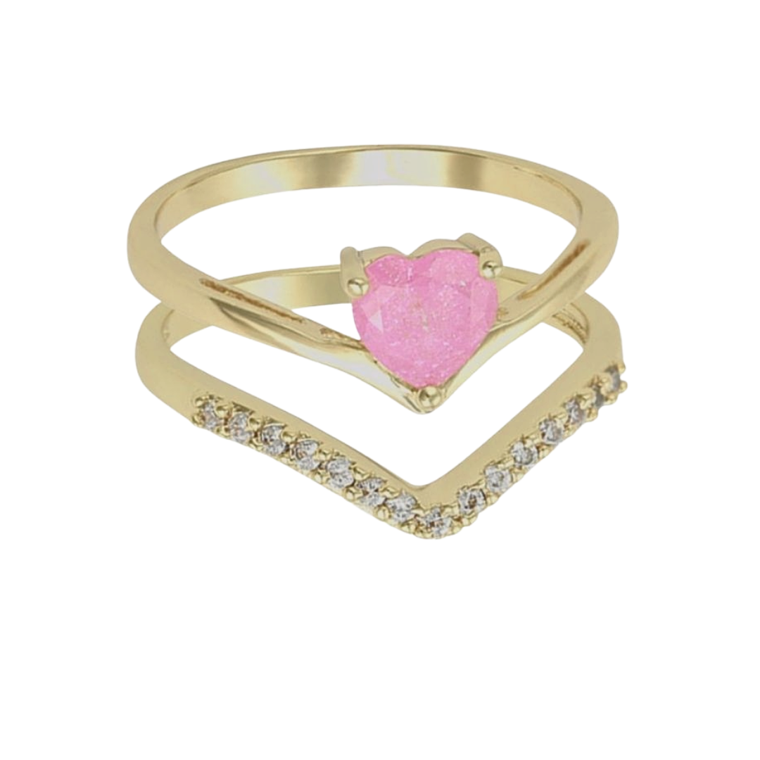 Pink Heart Rings Set