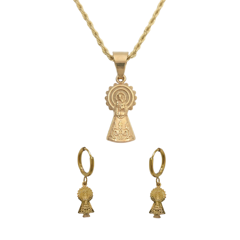 Set Virgen Del Pilar Medalla Y Pendientes