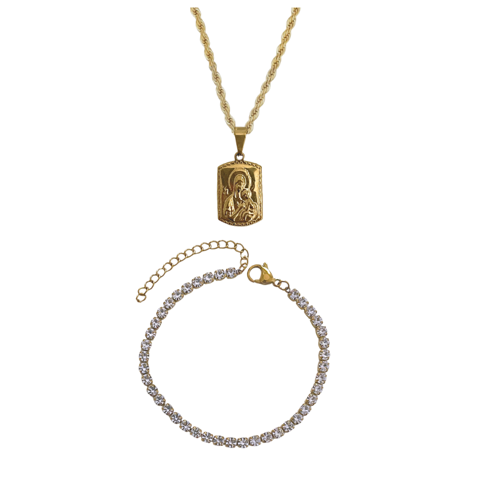 Set Virgen Del Carmen Retablo Y Pulsera Brillantes