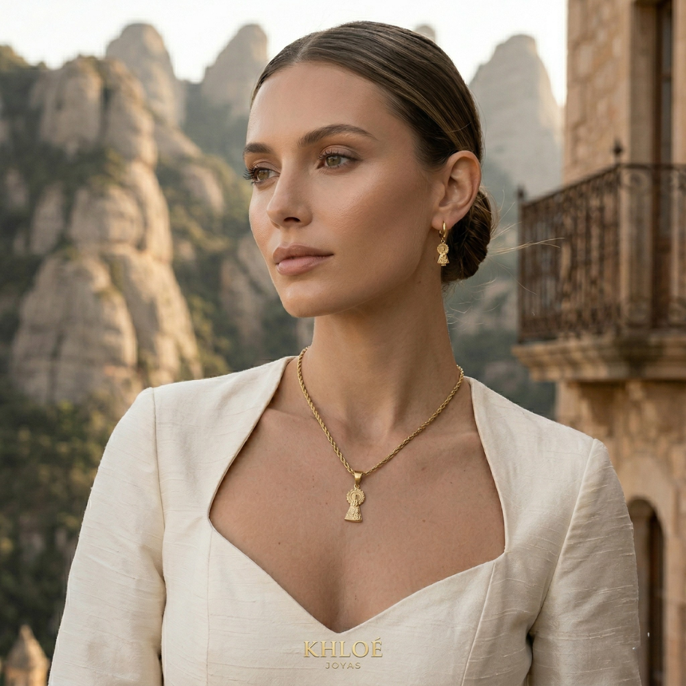 Set Virgen Del Pilar Medalla Y Pendientes