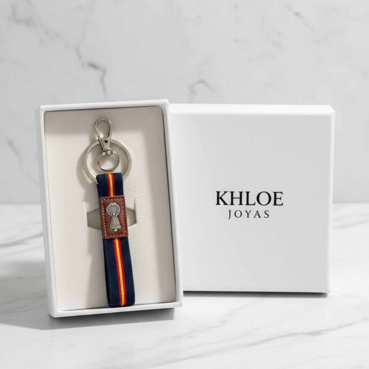 Llavero Virgen Del Pilar Bandera España Azul Marino