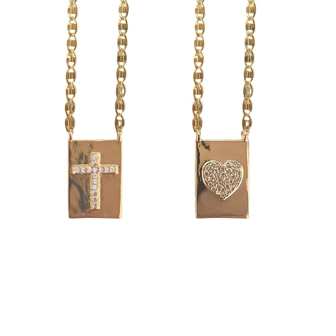 Collar Anne Tag Corazon Cruz | KHLOE JOYAS | 40%,Colgantes,Color Oro,Con Brillantes,Corazon,Cruces,Gargantillas,Religioso